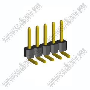 2211R-05G-LP (PLS-05R, DS1022-1x5-R) вилка открытая угловая низкопрофильная однорядная на плату для монтажа в отверстия; шаг 2,54мм; шаг 2,54мм; 5-конт.