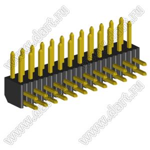 2204R-24G (2x12) вилка открытая угловая двухрядная на плату с увеличенным изолятором для монтажа в отверстия, шаг 2,00 x 2,00 мм, 24 конт.
