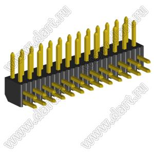 2204R-26G (2x13) вилка открытая угловая двухрядная на плату с увеличенным изолятором для монтажа в отверстия, шаг 2,00 x 2,00 мм, 26 конт.