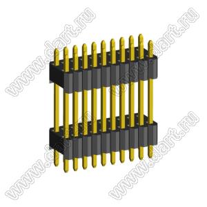 2206PBDI-020G-2148 вилка открытая прямая двухрядная с двойным изолятором на плату для монтажа в отверстия; 20-конт.; P=1,27x2,54мм