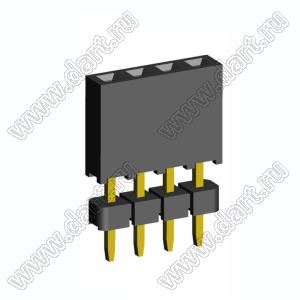 2209SDI-04G-935 розетка прямая однорядная с двойным изолятором (гнездо) на плату для монтажа в отверстия, шаг 2,00 мм А=3,8мм, В=9,35мм, 4 конт.