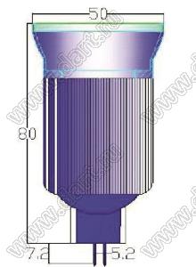 BL-SYMR16006PW лампа светодиодная; MR16 (GU5,3); Uп=12В; P=7Вт; 4000...4500К; нейтральный белый; Q=24°; Φν=450лм; D=50мм; L=87,2мм; 3х2 Вт эмиттер (CREE)