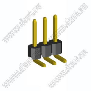 2211R-03G-LP (PLS-03R, DS1022-1x3-R) вилка открытая угловая низкопрофильная однорядная на плату для монтажа в отверстия; шаг 2,54мм; шаг 2,54мм; 3-конт.