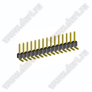 2211R-15G-LP (PLS-15R, DS1022-1x15-R) вилка открытая угловая низкопрофильная однорядная на плату для монтажа в отверстия; шаг 2,54мм; шаг 2,54мм; 15-конт.