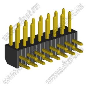 2204R-16G (2x8) вилка открытая угловая двухрядная на плату с увеличенным изолятором для монтажа в отверстия, шаг 2,00 x 2,00 мм, 16 конт.