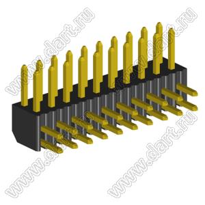 2204R-20G (2x10) вилка открытая угловая двухрядная на плату с увеличенным изолятором для монтажа в отверстия, шаг 2,00 x 2,00 мм, 20 конт.