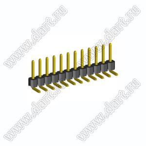 2211R-12G-LP (PLS-12R, DS1022-1x12-R) вилка открытая угловая низкопрофильная однорядная на плату для монтажа в отверстия; шаг 2,54мм; шаг 2,54мм; 12-конт.