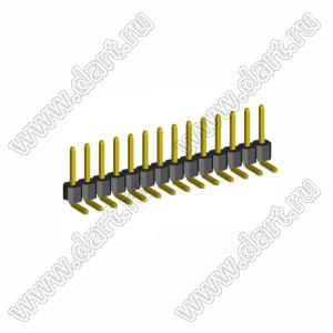 2211R-14G-LP (PLS-14R, DS1022-1x14-R) вилка открытая угловая низкопрофильная однорядная на плату для монтажа в отверстия; шаг 2,54мм; шаг 2,54мм; 14-конт.