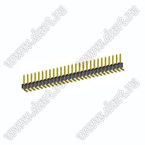 2211R-27G-LP (PLS-27R, DS1022-1x27-R) вилка открытая угловая низкопрофильная однорядная на плату для монтажа в отверстия; шаг 2,54мм; шаг 2,54мм; 27-конт.