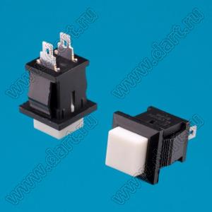 PB-02W (DS-430W, PSW-9AW) OPEN переключатель кнопочный без фиксации OFF-(ON), 15х15мм, крепление защелка, нормально-разомкнутые контакты, белый/черный; 1A 125V