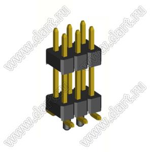 2208SMDI-06G-3090-PG вилка открытая прямая двухрядная приподнятая с направляющими на плату для поверхностного (SMD) монтажа; шаг 2,00 x 2,00 мм; (2x3) конт.