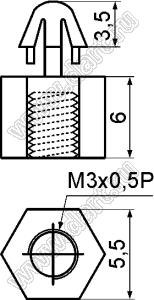 MAE4D-6T фиксатор платы с защелкой в плату и резьбой М3x0,5; dп=4,0мм; s=1,2мм; нейлон-66 (UL); натуральный