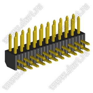2204R-22G (2x11) вилка открытая угловая двухрядная на плату с увеличенным изолятором для монтажа в отверстия, шаг 2,00 x 2,00 мм, 22 конт.
