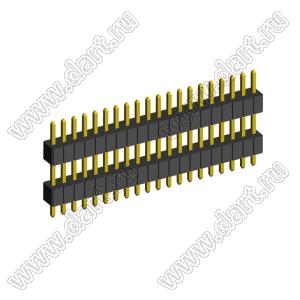 2199SADI-29G-1110 (PLLH1.27-29) вилка штыревая открытая прямая с двойным изолятором однорядная на плату для монтажа в отверстия, шаг 1,27мм, 1x29 конт.