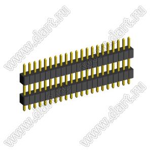 2199SADI-30G-1110 (PLLH1.27-30) вилка штыревая открытая прямая с двойным изолятором однорядная на плату для монтажа в отверстия, шаг 1,27мм, 1x30 конт.