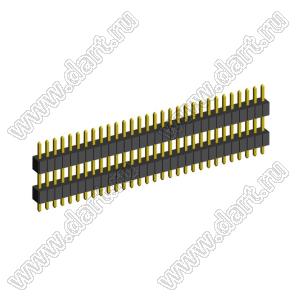 2199SADI-39G-1110 (PLLH1.27-39) вилка штыревая открытая прямая с двойным изолятором однорядная на плату для монтажа в отверстия, шаг 1,27мм, 1x39 конт.