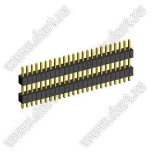 2199SADI-24G-1110 (PLLH1.27-24) вилка штыревая открытая прямая с двойным изолятором однорядная на плату для монтажа в отверстия, шаг 1,27мм, 1x24 конт.