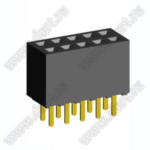 52214DS-10G-85 розетка розетка двухрядная прямая (гнездо) на плату для монтажа в отверстия, высота изолятора 8,5 мм; шаг 2,54 x 2,54 мм, шаг 2,54 мм, 2х5 конт.