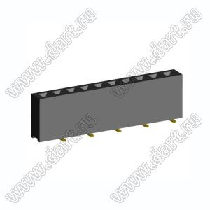 2212SM-10G-75-B1 розетка прямая однорядная (гнездо) на плату для поверхностного (SMD) монтажа, высота изолятора 7,5 мм; шаг 2,54 мм, 10 конт.