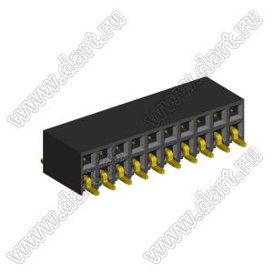 2214ВR-20G-SM (2259-0210ANG0MUT01) розетка с боковым входом двухрядная (гнездо) на плату для поверхностного (SMD) монтажа, шаг 2,54 x 2,54 мм, 2х10 конт.; шаг 2.54мм; P=2,54мм