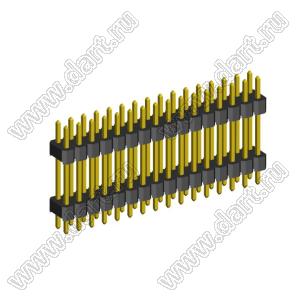 2213DI-32G-1940 (PLHD-32, KLS1-218-2-32-S-3.0*6.0*19.4) вилка штыревая открытая прямая с двойным изолятором двухрядная на плату для монтажа в отверстия; шаг 2.54мм; P=2,54x2,54мм; 2x16-конт.; 