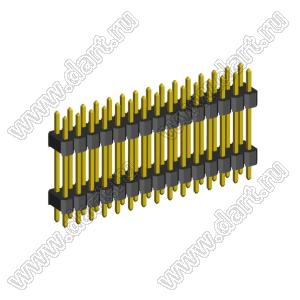 2213DI-30G-1940 (PLHD-30, KLS1-218-2-30-S-3.0*6.0*19.4) вилка штыревая открытая прямая с двойным изолятором двухрядная на плату для монтажа в отверстия; шаг 2.54мм; P=2,54x2,54мм; 2x15-конт.; 