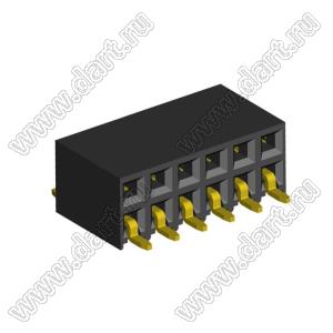 2214ВR-12G-SM (2259-0206ANG0MUT01) розетка с боковым входом двухрядная (гнездо) на плату для поверхностного (SMD) монтажа, шаг 2,54 x 2,54 мм, 2х6 конт.; шаг 2.54мм; P=2,54мм