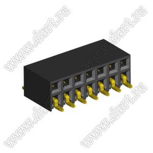 2214ВR-14G-SM (2259-0207ANG0MUT01) розетка с боковым входом двухрядная (гнездо) на плату для поверхностного (SMD) монтажа, шаг 2,54 x 2,54 мм, 2х7 конт.; шаг 2.54мм; P=2,54мм