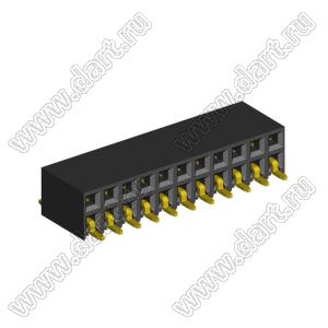 2214ВR-22G-SM (2259-0211ANG0MUT01) розетка с боковым входом двухрядная (гнездо) на плату для поверхностного (SMD) монтажа, шаг 2,54 x 2,54 мм, 2х11 конт.; шаг 2.54мм; P=2,54мм