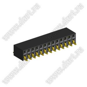 2214ВR-26G-SM (2259-0213ANG0MUT01) розетка с боковым входом двухрядная (гнездо) на плату для поверхностного (SMD) монтажа, шаг 2,54 x 2,54 мм, 2х13 конт.; шаг 2.54мм; P=2,54мм