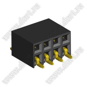 2214ВR-08G-SM (2259-0204ANG0MUT01) розетка с боковым входом двухрядная (гнездо) на плату для поверхностного (SMD) монтажа, шаг 2,54 x 2,54 мм, 2х4 конт.; шаг 2.54мм; P=2,54мм