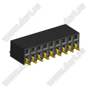 2214ВR-18G-SM (2259-0209ANG0MUT01) розетка с боковым входом двухрядная (гнездо) на плату для поверхностного (SMD) монтажа, шаг 2,54 x 2,54 мм, 2х9 конт.; шаг 2.54мм; P=2,54мм