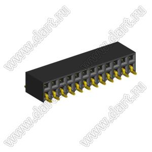 2214ВR-24G-SM (2259-0212ANG0MUT01) розетка с боковым входом двухрядная (гнездо) на плату для поверхностного (SMD) монтажа, шаг 2,54 x 2,54 мм, 2х12 конт.; шаг 2.54мм; P=2,54мм