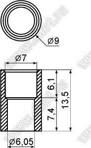 R7-13 распорка цилиндрическая ступенчатая; A=13,5мм; C=9,0мм; нейлон-6T; черный