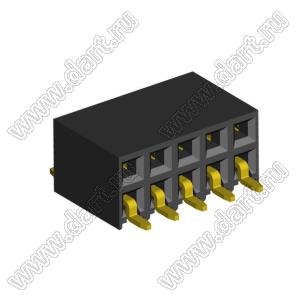 2214ВR-10G-SM (2259-0205ANG0MUT01) розетка с боковым входом двухрядная (гнездо) на плату для поверхностного (SMD) монтажа, шаг 2,54 x 2,54 мм, 2х5 конт.; шаг 2.54мм; P=2,54мм