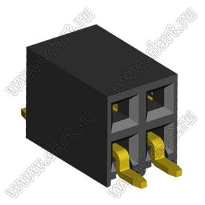 2214ВR-04G-SM (2259-0202ANG0MUT01) розетка с боковым входом двухрядная (гнездо) на плату для поверхностного (SMD) монтажа, шаг 2,54 x 2,54 мм, 2х2 конт.; шаг 2.54мм; P=2,54мм