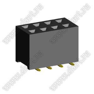 2214SM-08G-75 розетка двухрядная прямая (гнездо) на плату для поверхностного (SMD) монтажа, высота 7,5 мм; шаг 2,54 x 2,54 мм, 2х4 конт.; шаг 2,54мм; P 2,54мм; 2x4-конт.