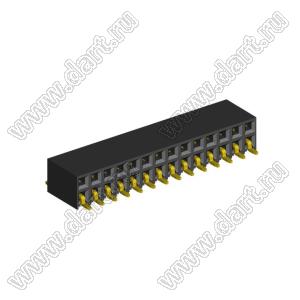 2214ВR-28G-SM (2259-0214ANG0MUT01) розетка с боковым входом двухрядная (гнездо) на плату для поверхностного (SMD) монтажа, шаг 2,54 x 2,54 мм, 2х14 конт.; шаг 2.54мм; P=2,54мм