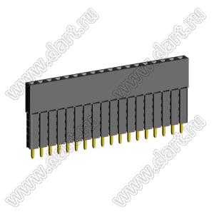 2209SDI-18G-5A розетка прямая однорядная с увеличенным изолятором (гнездо) на плату для монтажа в отверстия, шаг 2,00 мм, А=2,3мм, В=13,85мм, 18 конт.