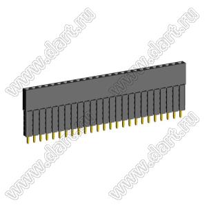 2209SDI-25G-5A розетка прямая однорядная с увеличенным изолятором (гнездо) на плату для монтажа в отверстия, шаг 2,00 мм, А=2,3мм, В=13,85мм, 25 конт.