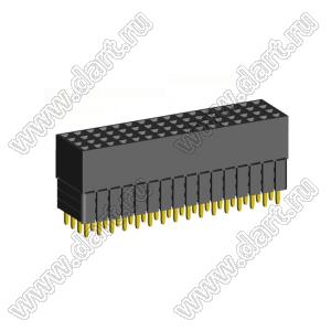 1999SDI-064G-3A розетка прямая четырехрядная с увеличенным изолятором (гнездо) на плату для монтажа в отверстия, шаг 2,00 x 2,00 мм, А=2,3мм, В=10,85мм, 4х16 конт.
