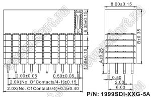 1999SDI-120G-5A розетка прямая четырехрядная с увеличенным изолятором (гнездо) на плату для монтажа в отверстия, шаг 2,00 x 2,00 мм, А=2,3мм, В=13,85мм, 4х30 конт.