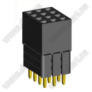 1999SDI-012G-3A розетка прямая четырехрядная с увеличенным изолятором (гнездо) на плату для монтажа в отверстия, шаг 2,00 x 2,00 мм, А=2,3мм, В=10,85мм, 4х3 конт.