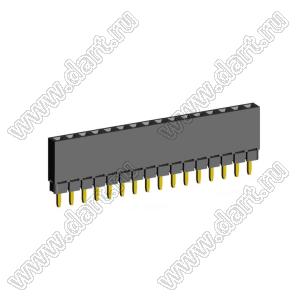 2209SDI-16G-1A розетка прямая однорядная с увеличенным изолятором (гнездо) на плату для монтажа в отверстия, шаг 2,00 мм, А=2,3мм, В=7,85мм, 16 конт.