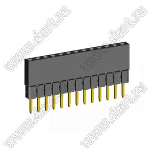 2209SDI-13G-2B розетка прямая однорядная с увеличенным изолятором (гнездо) на плату для монтажа в отверстия, шаг 2,00 мм, А=3,8мм, В=9,35мм, 13 конт.