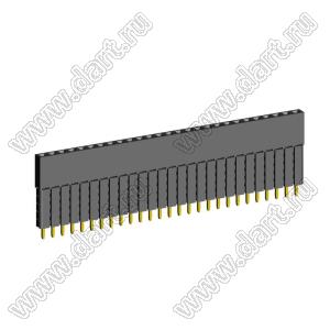 2209SDI-27G-5A розетка прямая однорядная с увеличенным изолятором (гнездо) на плату для монтажа в отверстия, шаг 2,00 мм, А=2,3мм, В=13,85мм, 27 конт.