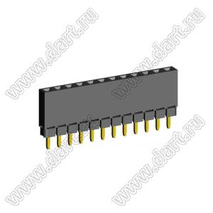 2209SDI-12G-1A розетка прямая однорядная с увеличенным изолятором (гнездо) на плату для монтажа в отверстия, шаг 2,00 мм, А=2,3мм, В=7,85мм, 12 конт.