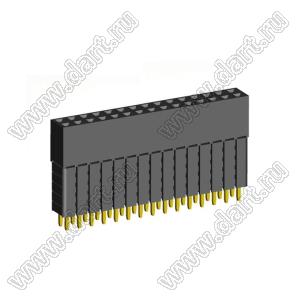 2207SDI-30G-5A розетка прямая двухрядная с увеличенным изолятором (гнездо) на плату для монтажа в отверстия, шаг 2,00 x 2,00 мм, А=2,3мм, В=13,85мм, 2х15 конт.