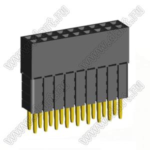 2207SDI-18G-4B розетка прямая двухрядная с увеличенным изолятором (гнездо) на плату для монтажа в отверстия, шаг 2,00 x 2,00 мм, А=3,8мм, В=12,35мм, 2х9 конт.