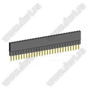 2209SDI-27G-2B розетка прямая однорядная с увеличенным изолятором (гнездо) на плату для монтажа в отверстия, шаг 2,00 мм, А=3,8мм, В=9,35мм, 27 конт.